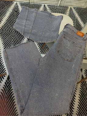 See By Chloe Light Blue Rhinestone Straight Leg Jeans